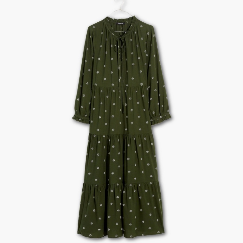Tie-Neck Tiered Midi Dress in Stardot by Madewell